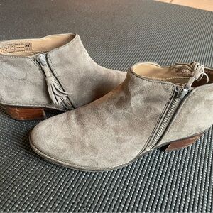 Vionic Greige Suede Ankle Booties: Joy Serena